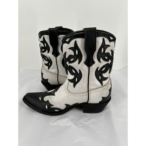 Laredo Aladina Boots Distressed White Leather Black Overlay Size 8 Western Cowgi - Picture 9 of 14